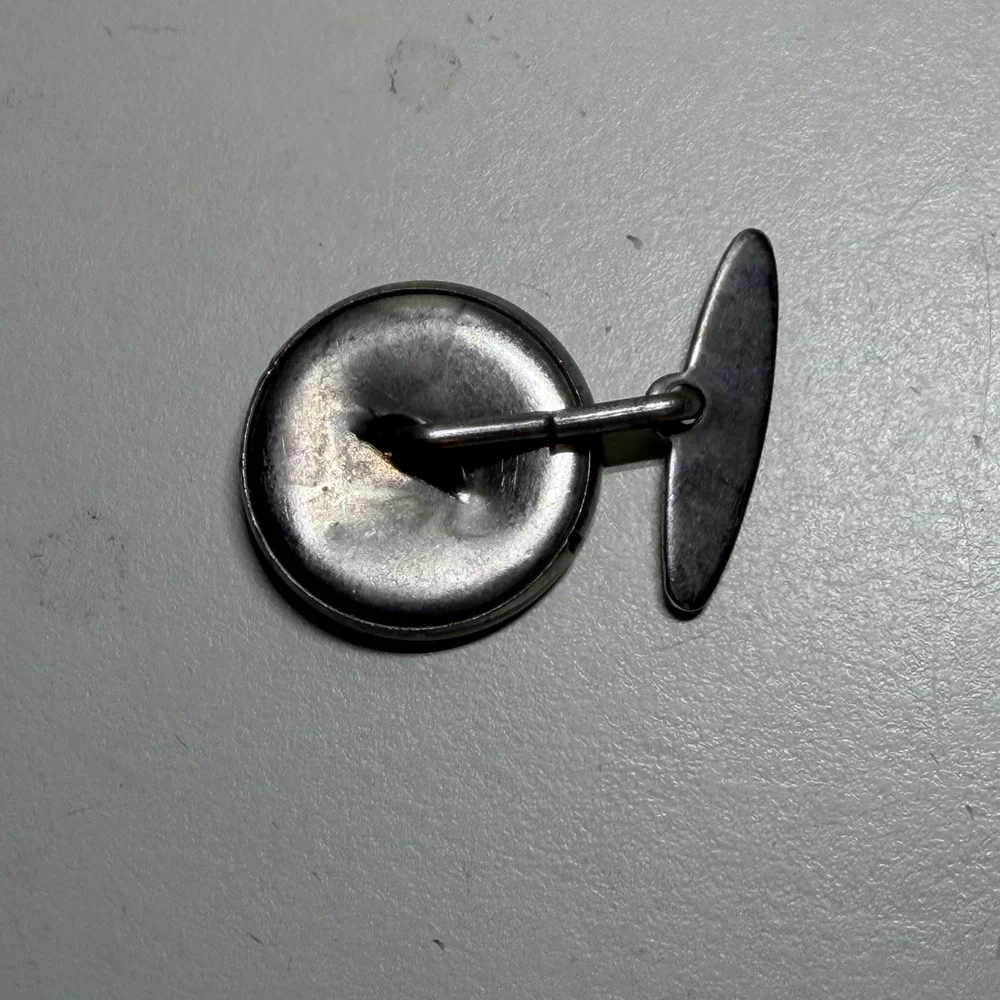Vintage Silver Tone Downhill Skier Cufflink Single Round Textured Winter Sports